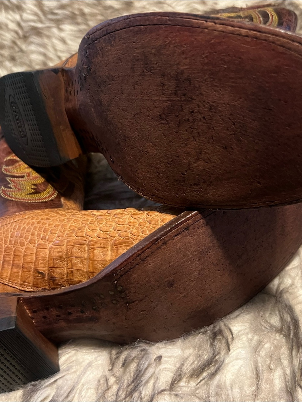 RESISTOL MEN CAIMAN & LEATHER Western Boots with Dark Brown Shaft Sz 7 D - Picture 12 of 14